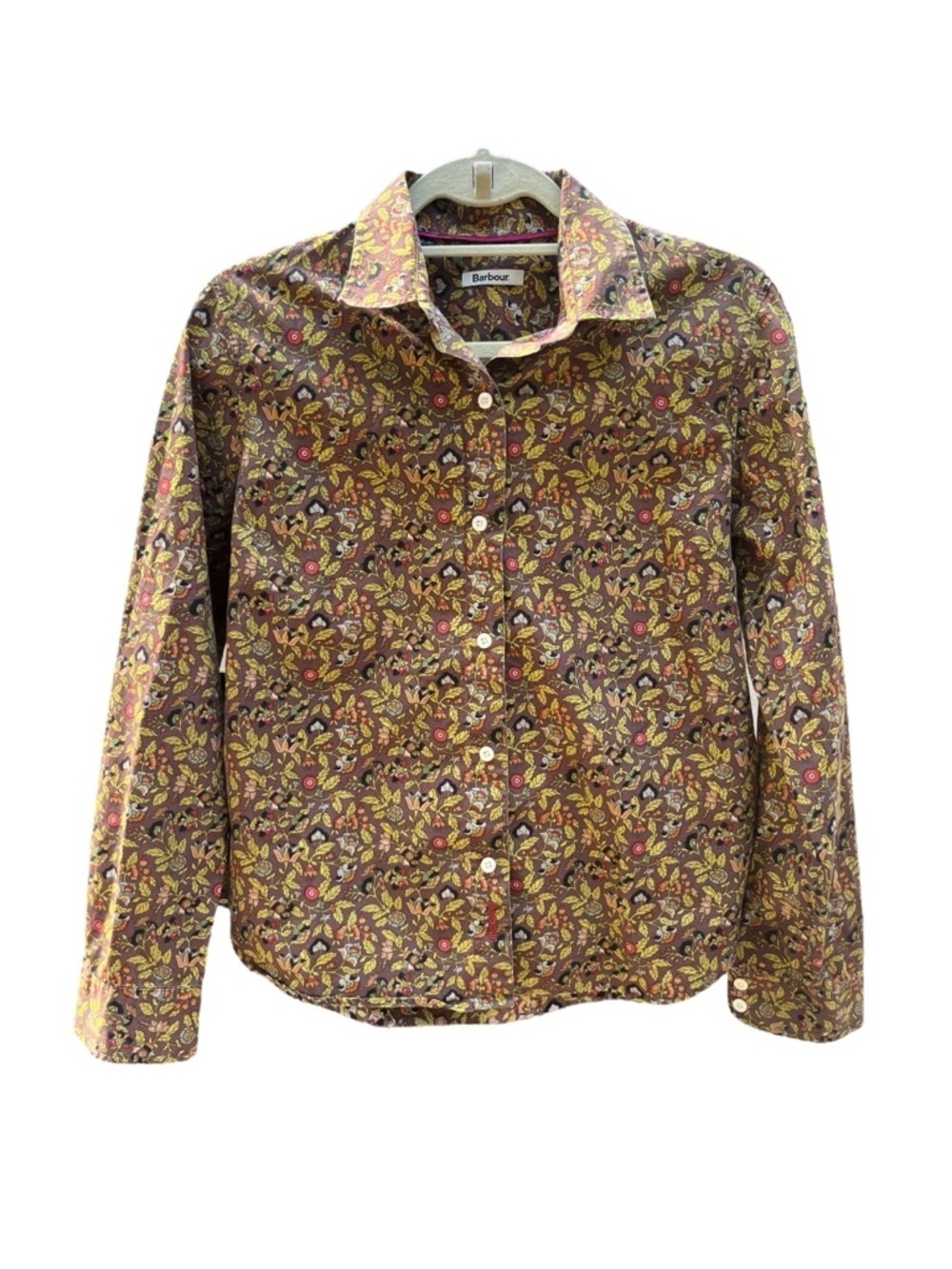 Barbour Howden Liberty Shirt Brown Floral Button-Up Shirt Floral Accents Sz 10